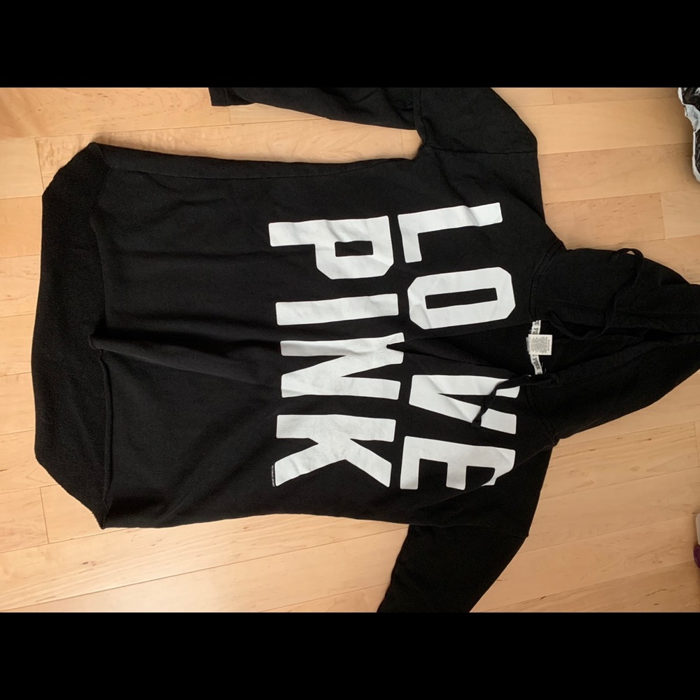 “Love Pink” hoodie with v-neck detail